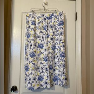 NWT LOFT Floral Linen Blend Midi Blend Skirt Size 16 Blue Yellow Spring Cottage